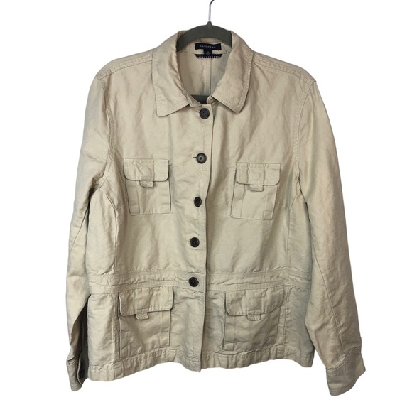 Lands' End Jackets & Blazers - Land’s End Women’s Jacket Cargo Top Stitching Unlined Linen Blend Neutral